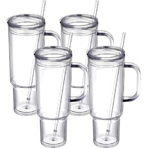 40 oz plastic tumbler with handle and Straw Lid，clear tumbler，Double Wall Vacuum Reusable plastic Water Bottle Travel Mug Cup，Classic Acrylic Tumblers (2 Pack) in Saudi Arabia