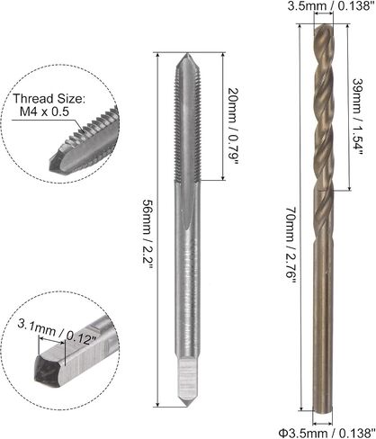 uxcell Tap & Bit Sets, M4 x 0.75 H2 Straight Flute Machine Thread Milling Tap, 3.2mm M35 Cobalt High Speed Steel (HSS-CO) Twist Drill Bit in Kuwait