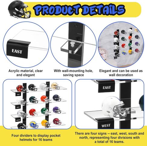 Mini Football Helmet Display Racks Wall Mount Pocket Helmet Storage Acrylic Clear Baseball Stand Display Rack Ideal Gift for Sports Enthusiast, 11.81 x 9.84 x 3.15 Inches in Saudi Arabia