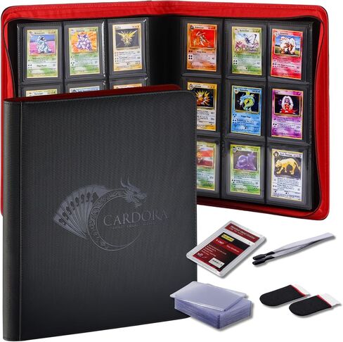 Toploader Binder - Holds 252 3"x4" Cards - 9 Pocket Trading Card Binder - Ringless PU Case with Tweezers, Gloves, Card Brick & 8 Toploaders - Compatible with Pokemon, YuGiOh, MTG, Sports Cards in Saudi Arabia