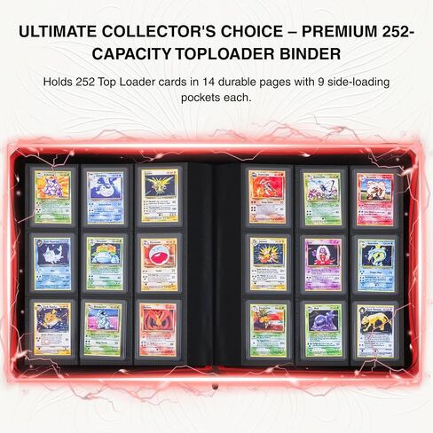 Toploader Binder - Holds 252 3"x4" Cards - 9 Pocket Trading Card Binder - Ringless PU Case with Tweezers, Gloves, Card Brick & 8 Toploaders - Compatible with Pokemon, YuGiOh, MTG, Sports Cards in Saudi Arabia