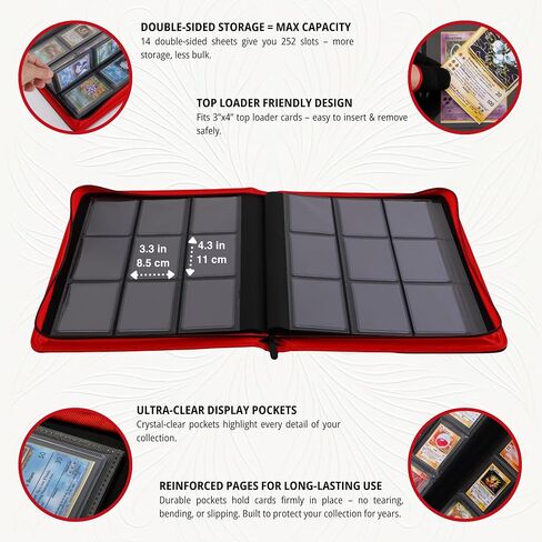 Toploader Binder - Holds 252 3"x4" Cards - 9 Pocket Trading Card Binder - Ringless PU Case with Tweezers, Gloves, Card Brick & 8 Toploaders - Compatible with Pokemon, YuGiOh, MTG, Sports Cards in Saudi Arabia