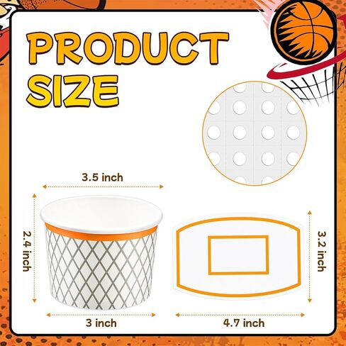 Lyart 24pieces كرة السلة لكرة السلة للوجبات الخفيفة لمستلزمات زخارف حفلات عيد ميلاد كرة السلة ، ديكور كرة السلة ، تفضل بحفلات الحفلات ، وعاء الطعام الخفيف للورق ، 8 أوقية （24） in Kuwait