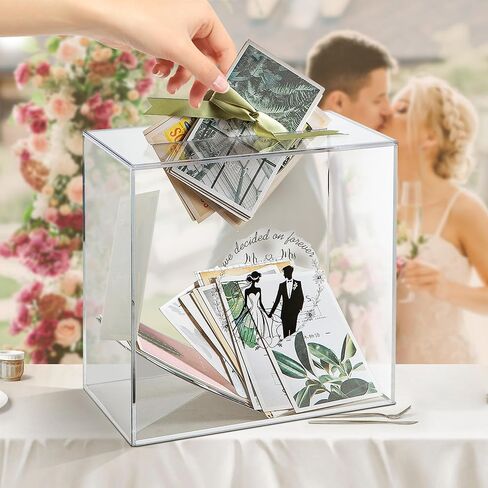 Acrylic Card Box with Slot, Large Blank Gift Clear Card Boxes for Reception, Party, Wishing Well, Money Box Holder, Graduation Decorations, Baby Shower in Saudi Arabia