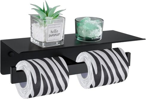 Angle Simple Matte Black Toilet Paper Holder with Shelf, 304 Stainless Steel Double Toilet Tissue Roll Holder for Wall in Kuwait