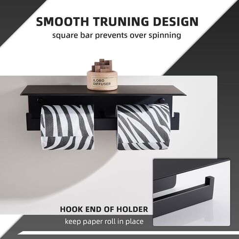 Angle Simple Matte Black Toilet Paper Holder with Shelf, 304 Stainless Steel Double Toilet Tissue Roll Holder for Wall in Kuwait