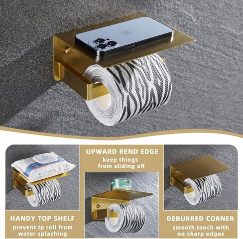 Angle Simple Matte Black Toilet Paper Holder with Shelf, 304 Stainless Steel Double Toilet Tissue Roll Holder for Wall in Kuwait