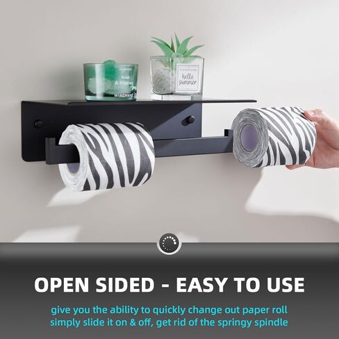 Angle Simple Matte Black Toilet Paper Holder with Shelf, 304 Stainless Steel Double Toilet Tissue Roll Holder for Wall in Kuwait