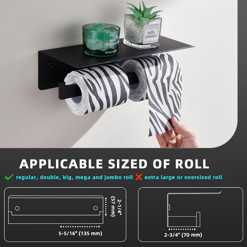Angle Simple Matte Black Toilet Paper Holder with Shelf, 304 Stainless Steel Double Toilet Tissue Roll Holder for Wall in Kuwait