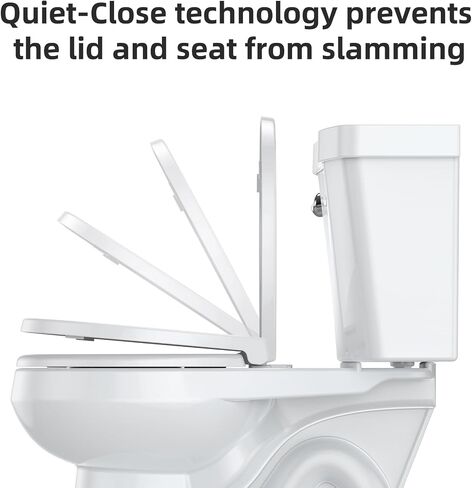 Round Slow Close Toilet Seat - Quiet Close Lid, Quick Release, Easy Install, Non-Slip Bumpers, White Bathroom Toilet Seat Cover - Easy Clean, Soft Close in Saudi Arabia