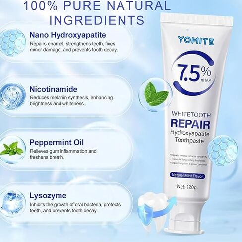 7.5% Nano Hydroxyapatite Toothpaste,Fluoride-Free Hydroxyapatite Toothpaste for Enamel Protection Tooth Strengthening Appropriate for Sensitive Teeth, Fresh Mint Flavor,for Oral Care (2 pcs) in Saudi Arabia