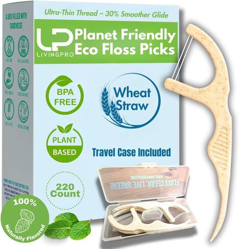 اختيارات خيط Twin Line Biodegedable (220 عدد) - خيط الأسنان القابل للتسميد Minty Fresh -Double Thread 2x The Clean | قضية السفر المكافأة | Thing Thing Thread Glide سهلة ومقاومة in Kuwait