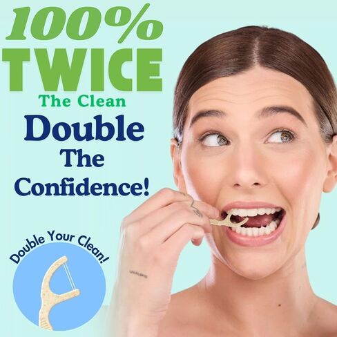 اختيارات خيط Twin Line Biodegedable (220 عدد) - خيط الأسنان القابل للتسميد Minty Fresh -Double Thread 2x The Clean | قضية السفر المكافأة | Thing Thing Thread Glide سهلة ومقاومة in Kuwait