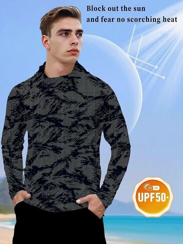 Cromoncent UPF 50+ Long Sleeve UV SPF Fishing Men's Sun Protection Hoodie Shirt Lightweight Shirts with Mask Rash Guard in Saudi Arabia