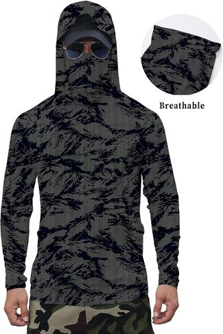 Cromoncent UPF 50+ Long Sleeve UV SPF Fishing Men's Sun Protection Hoodie Shirt Lightweight Shirts with Mask Rash Guard in Saudi Arabia