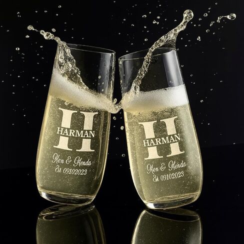 Gifts Inscribed Personalized Champagne Glasses Set of 2 – Engraved Mr and Mrs Champagne Flutes – Custom Stemmed Glassware Gift for Wedding, Engagement, Anniversary, Bridal Party in Saudi Arabia