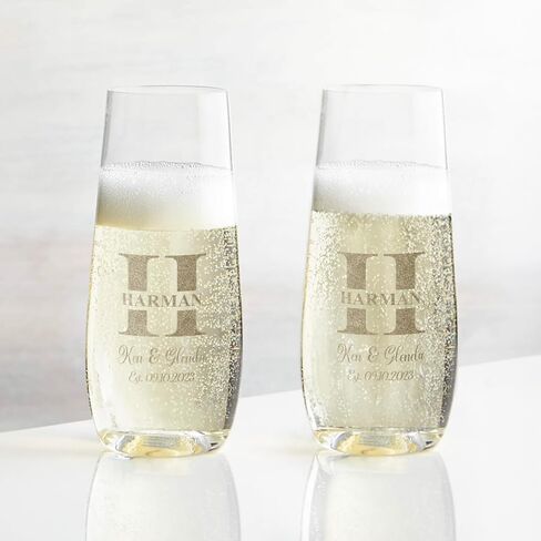 Gifts Inscribed Personalized Champagne Glasses Set of 2 – Engraved Mr and Mrs Champagne Flutes – Custom Stemmed Glassware Gift for Wedding, Engagement, Anniversary, Bridal Party in Saudi Arabia