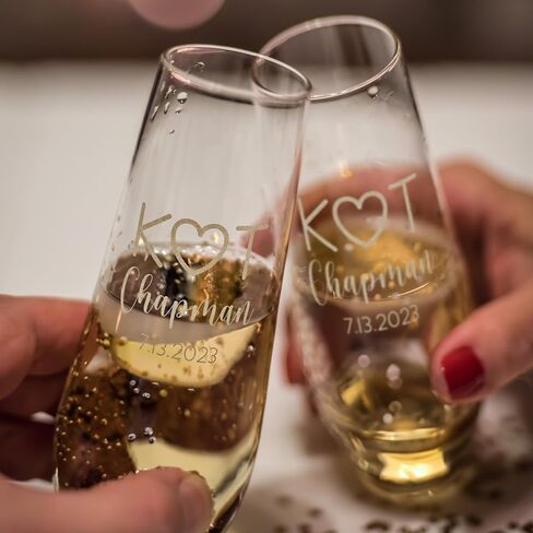 Gifts Inscribed Personalized Champagne Glasses Set of 2 – Engraved Mr and Mrs Champagne Flutes – Custom Stemmed Glassware Gift for Wedding, Engagement, Anniversary, Bridal Party in Saudi Arabia