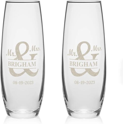Gifts Inscribed Personalized Champagne Glasses Set of 2 – Engraved Mr and Mrs Champagne Flutes – Custom Stemmed Glassware Gift for Wedding, Engagement, Anniversary, Bridal Party in Saudi Arabia