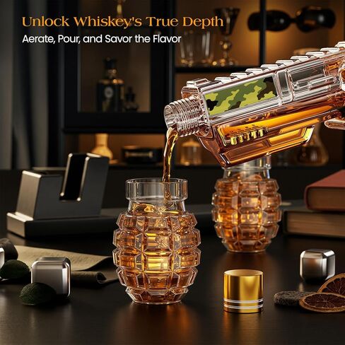 تم تعيين Kolea Whisky Decanter مع نظارات إطلاق النار على شكل قنبلة ، وهدايا عيد ميلاد الذكرى السنوية للرجال الذين لديهم كل شيء ، وهدايا الويسكي العطل للرجال ، الأب ، الزوج ، صديقها وعشاق العسكريين in Kuwait