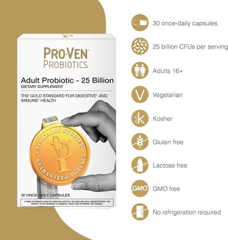 Pro-Ven Probiotics Adults Probiotics Once Daily Men Womens Probiotics Digestive Support 25 Billion CFU Probiotic Supplement Gut Health Prebiotic Shelf Stable Guaranteed Potency - 30 Capsules in Saudi Arabia