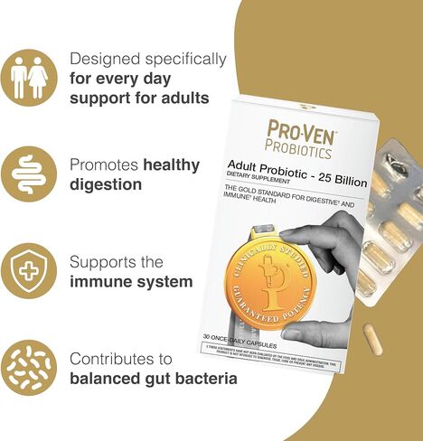 Pro-Ven Probiotics Adults Probiotics Once Daily Men Womens Probiotics Digestive Support 25 Billion CFU Probiotic Supplement Gut Health Prebiotic Shelf Stable Guaranteed Potency - 30 Capsules in Saudi Arabia