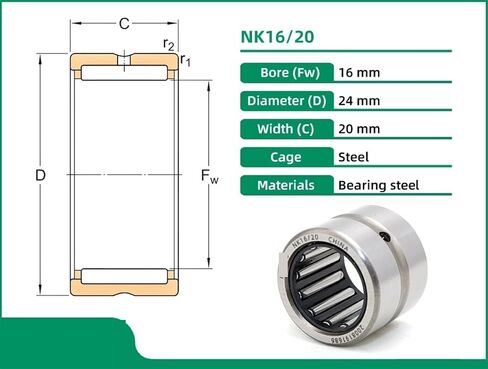 1PCS NK16/20 NK162420 16X24X20 Needle Roller Bearings with Machined Rings Without an Inner Ring in Saudi Arabia