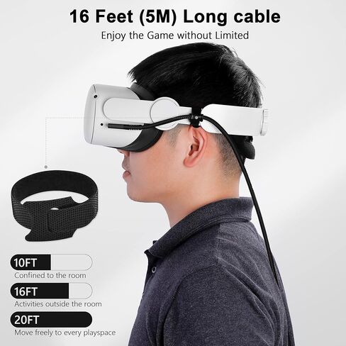 كبل Kuject Link Cable 16ft متوافق مع Quest 3S/3 ، Quest 2/Pro ، PICO 4 ، VR CELLESS CABLE لألعاب RIFT S/Steam VR ، USB 3.0 TYPE C TO C HISE SPEED TRANDATION CORC in Kuwait