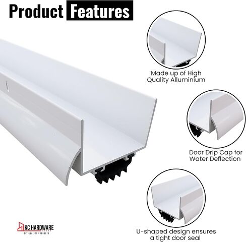 KC Hardware Aluminium U على شكل باب أسفل المسح مع غطاء التنقيط الباب | قاع باب تجريد الطقس أسفل الباب الأمامي | تحت باب الختم للأبواب الخارجية | 1 3/4 "عرض (أبيض ، 32 بوصة) in Kuwait