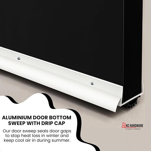 KC Hardware Aluminium U على شكل باب أسفل المسح مع غطاء التنقيط الباب | قاع باب تجريد الطقس أسفل الباب الأمامي | تحت باب الختم للأبواب الخارجية | 1 3/4 "عرض (أبيض ، 32 بوصة) in Kuwait
