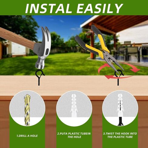 25 حزمة أسود Q-hanger السنانير مع مشبك السلامة ، 25pcs السنانير المسمار كوب مقاوم للرياح و 25pcs تثبيت البلاستي in Kuwait