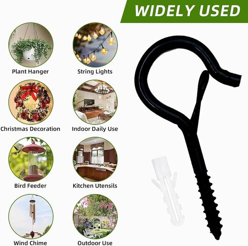 25 حزمة أسود Q-hanger السنانير مع مشبك السلامة ، 25pcs السنانير المسمار كوب مقاوم للرياح و 25pcs تثبيت البلاستي in Kuwait