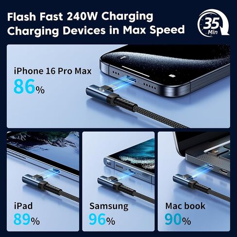 USB C Cable [2Pack, 10ft] 240W Fast Charging Type C Cord, Nylon Braided USB 2.0 Cable for iPhone 16 15 Pro Max, iPad Pro, Samsung Galaxy S24 S23, Switch, MacBook Pro, Pixel in Kuwait