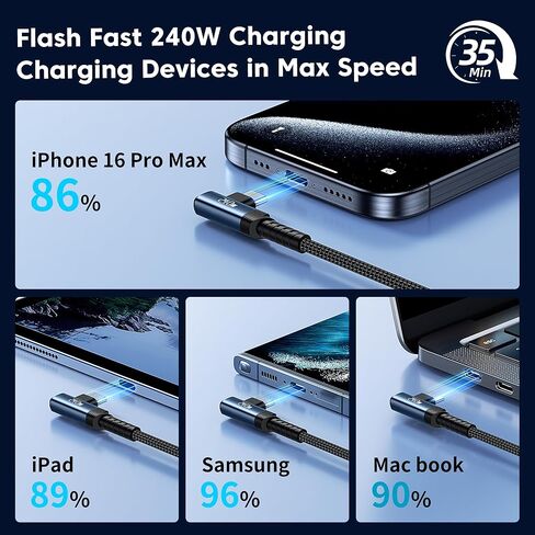 USB C Cable [2Pack, 10ft] 240W Fast Charging Type C Cord, Nylon Braided USB 2.0 Cable for iPhone 16 15 Pro Max, iPad Pro, Samsung Galaxy S24 S23, Switch, MacBook Pro, Pixel in Kuwait