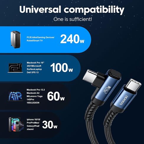 USB C Cable [2Pack, 10ft] 240W Fast Charging Type C Cord, Nylon Braided USB 2.0 Cable for iPhone 16 15 Pro Max, iPad Pro, Samsung Galaxy S24 S23, Switch, MacBook Pro, Pixel in Kuwait