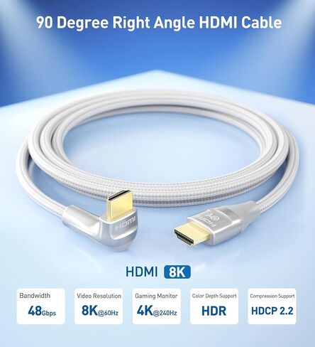 كبلات الكبل 48 جيجابت في الثانية من كابل HDMI الأيمن 48 جيجابت في الثانية مع كابل HDMI 90 درجة) مع دعم 8K@60Hz و 4K@240Hz و HDR باللون الأسود in Saudi Arabia