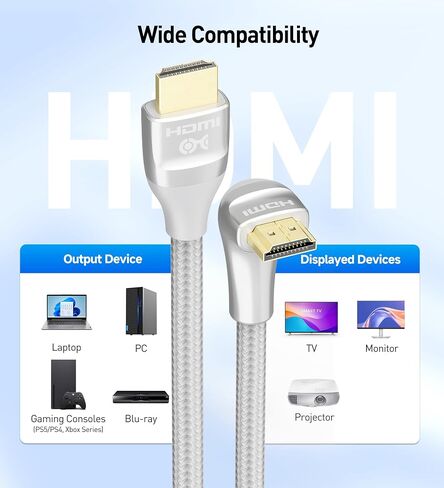 كبلات الكبل 48 جيجابت في الثانية من كابل HDMI الأيمن 48 جيجابت في الثانية مع كابل HDMI 90 درجة) مع دعم 8K@60Hz و 4K@240Hz و HDR باللون الأسود in Saudi Arabia
