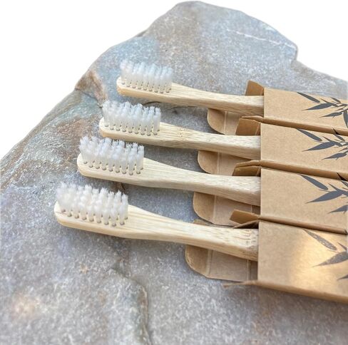 Natural Bristle Toothbrush [4-Pack], Ultra Soft Castor Bean Bristles, 100% Biodegradable, Plant Based Bristles and Bamboo Handle in Saudi Arabia