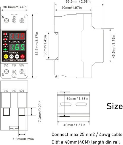 100-240V Universal Adjustable Over Under Voltage and Current Protector Automatic Recovery 80-300Volt 1-63Amp 40-70Hz Self Reset Electrical V A Display AC DC Power Meter Single Phase (63A) in Saudi Arabia