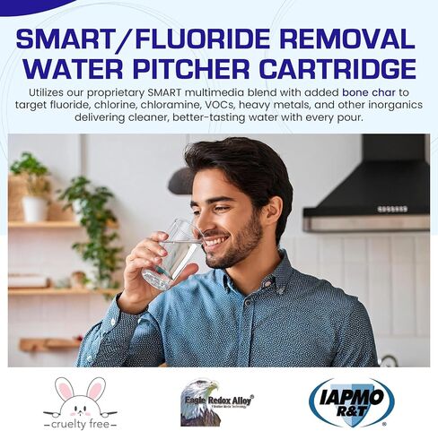 Crystal Quest Smart/Fluoride Removal Filter Filter Pitcher Cartridge - الترشيح المتقدم للمياه الصحية والصحية ، يزيل الملوثات ، والتركيب الطويل ، السهل - 1000 جالون in Kuwait