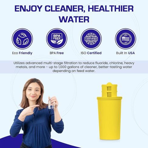Crystal Quest Smart/Fluoride Removal Filter Filter Pitcher Cartridge - الترشيح المتقدم للمياه الصحية والصحية ، يزيل الملوثات ، والتركيب الطويل ، السهل - 1000 جالون in Kuwait