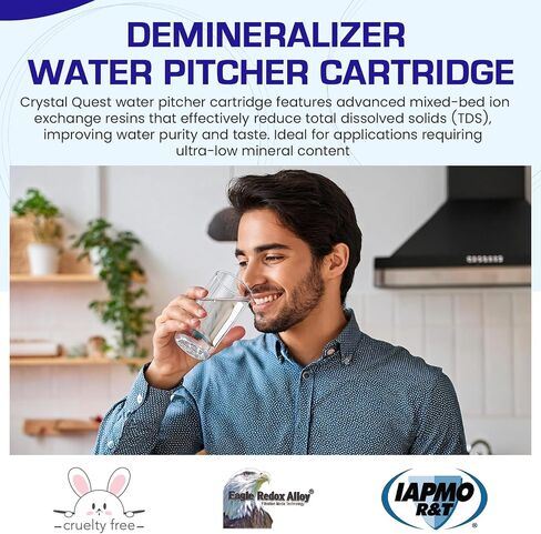 Crystal Quest Smart/Fluoride Removal Filter Filter Pitcher Cartridge - الترشيح المتقدم للمياه الصحية والصحية ، يزيل الملوثات ، والتركيب الطويل ، السهل - 1000 جالون in Kuwait