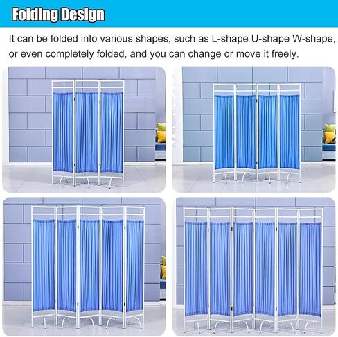 Privacy Screen Room Divider Temporary Medical Privacy Screen, for Room Divider, 3 4 5 6 Panel Ward/Clinic/Foldable Standing Door Partition, with Non-Slip Feet Pad(Z1,5 Panel) in Saudi Arabia