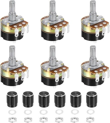 MECCANIXITY 6 Pack WH138 Potentiometer 50K Ohm Single-Joint Variable Resistors 3 Terminals Linear Taper Rotary with Knob Cap for Audio Volume Control in Saudi Arabia