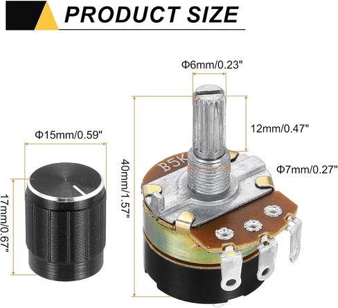 MECCANIXITY 6 Pack WH138 Potentiometer 50K Ohm Single-Joint Variable Resistors 3 Terminals Linear Taper Rotary with Knob Cap for Audio Volume Control in Saudi Arabia