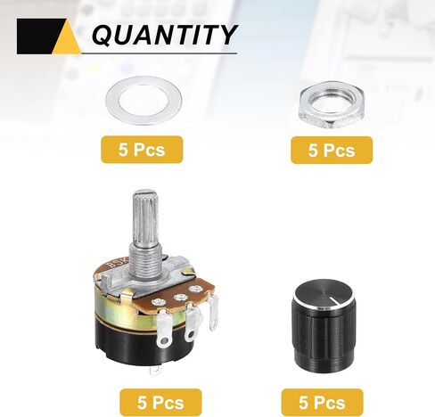 MECCANIXITY 6 Pack WH138 Potentiometer 50K Ohm Single-Joint Variable Resistors 3 Terminals Linear Taper Rotary with Knob Cap for Audio Volume Control in Saudi Arabia
