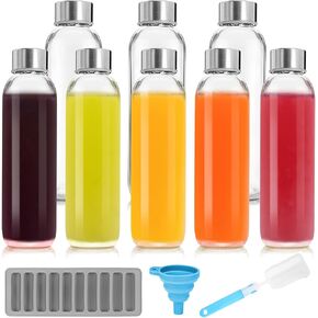 8 Pack 18 oz Glass Juice Bottles with Leak Proof Caps - Reusable Glass Water Bottles with Stainless Steel Lids, Travel Juicing Bottles for Milk Smoothies Iced Coffee Beverage, Refrigerator Safe in Saudi Arabia
