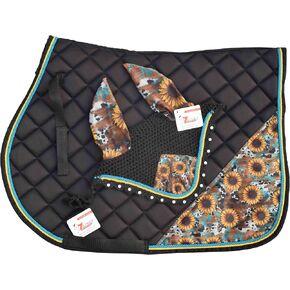 Cow Mix عباد الشمس طباعة وسادة سرج طباعة مع محرك أذن مطابق-معدات ركوب الخيل المطبوعة-غير قابلة للانزلاق والتنفس-العرض الغربي/الإنجليزي in Kuwait