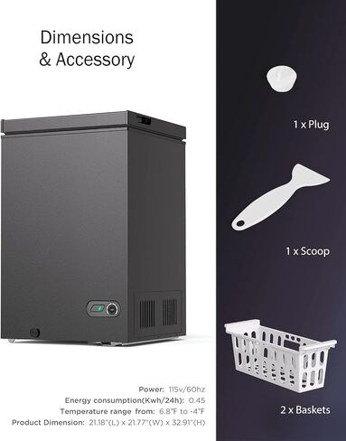 Northair 3.5 Cu Ft Chest Freezer - 2 Removable Baskets - Quiet Compact Freezer - 7 Temperature Settings - Black in Saudi Arabia