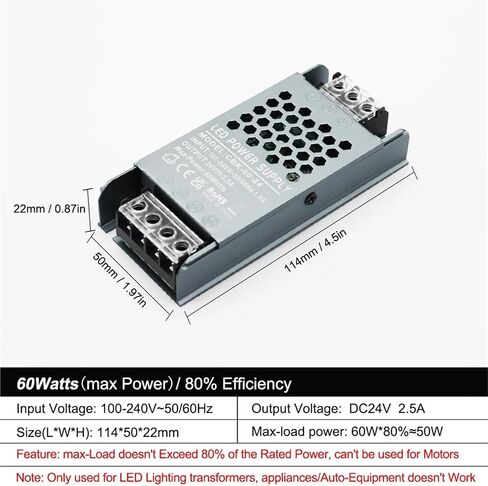 DC 12V 24V LED Power Supply AC/DC 60W AC100V-240V LED Transformer Driver Silently Used for LED Light Strip Lighting Tools(DC 12V) in Saudi Arabia